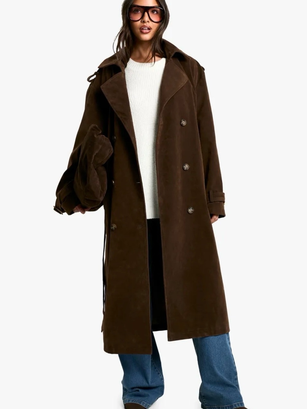 Boohoo Vintage Suede Look Trench Coat